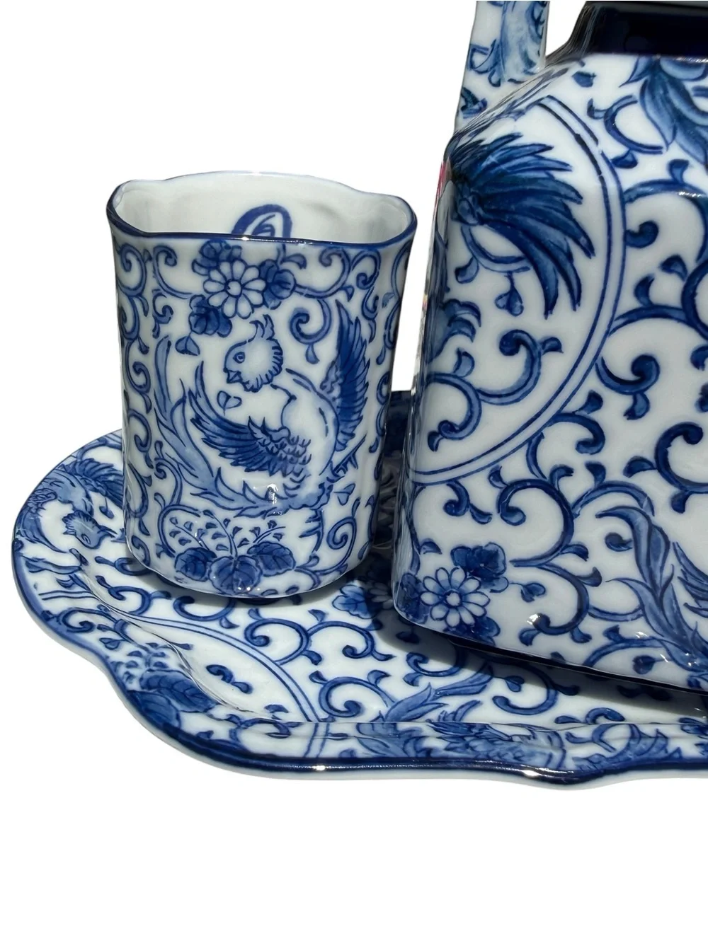 Vintage Takahashi San Francisco Blue White Porcelain Tea Sake Set Tray Japan